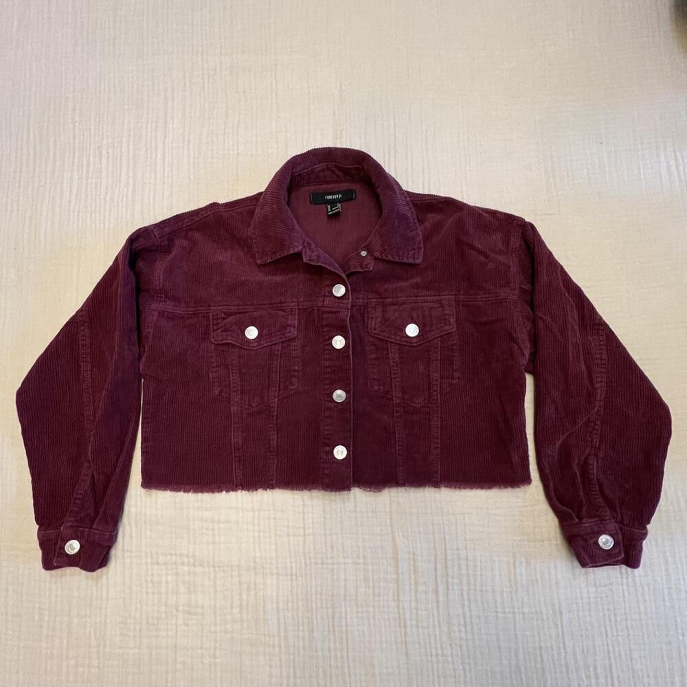 Forever 21 burgundy cropped corduroy jacket